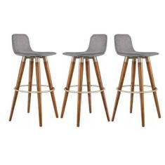 Imagem de Kit 3 Banquetas Alta para Balcão Bancada área Gourmet Cozinha Tecido Cinza