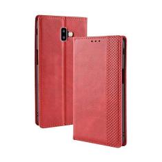Imagem de Capa para Samsung Galaxy J6 Plus, carteira de couro com suporte flip para Samsung Galaxy J6 Plus, capa magnética retrô para celular, capa carteira com compartimentos para cartões