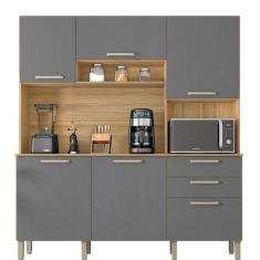 Imagem de Armário De Cozinha Kit 6 Portas Ferrara Kits Paraná Freijó Gris