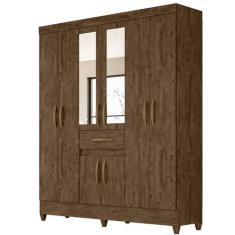 Imagem de Guarda Roupa Portugal 165cm 8 Portas Castanho Wood Com Espelho Moval