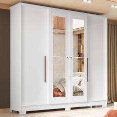 Imagem de Guarda-Roupa Casal Monaco 4 Portas 2 Gavetas com Espelho Branco - Mx Móveis