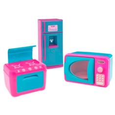 Imagem de Kit Mini Brinquedo Cozinha Fogão Microondas Geladeira