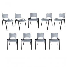Imagem de Kit 9 Cadeiras Iso Para Escola Escritório Comércio Cinza Base Preta