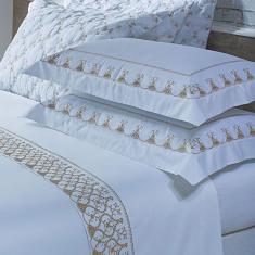 Imagem de Jogo Cama Lençol Garland King Bordado 100% Algodão Acetinado 400 Fios 4 Peças - Branco