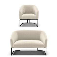 Imagem de Sofá Namoradeira E Poltrona Base Industrial Preto Stella Bouclê D03 - D'rossi Cor Bege