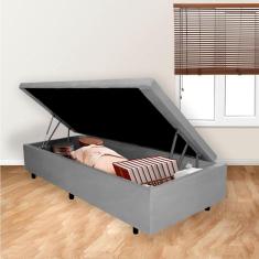 Imagem de Cama Box Baú Solteirinho 78x188x42cm Linho Cinza Com Pistão A Gás