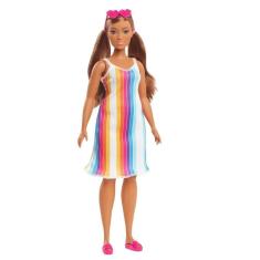 Imagem de Boneca Barbie - Fashionista Malibu Aniversário 50 Anos - Vestido Listras - Barbie - Mattel