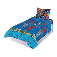 Imagem de Jogo de Cama Microfibra Solteiro Estampado Liga da Justiça 1,40 m x 2,20 m Com 3 peças