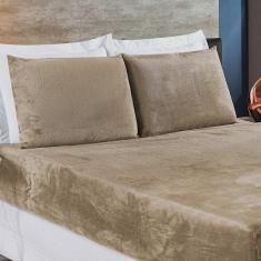 Imagem de Jogo de Cama Lençol BiaSoft Solteiro Manta Flannel Toque Extra Macio 02 Peças - Cáqui