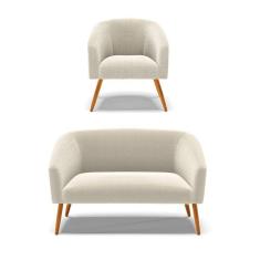 Imagem de Kit 1 Sofá Namoradeira E 1 Poltrona Stella Bouclê Pés Palito Castanho - D`rossi Cor Bege