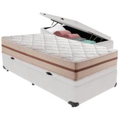 Imagem de Cama Box Baú Branco e Colchão Classic 22 cm Molas ensacadas Solteiro A