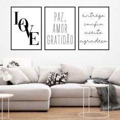 Imagem de Kit 3 Quadros Decorativos Love Paz e Amor 45x34cm