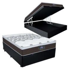 Imagem de Cama Box C/ Baú Casal Tecido Sintético Preto + Colchão Mola Ensacada G