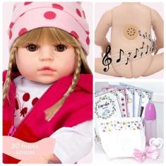 Imagem de Boneca Reborn Realista Girafinha Loira Com Itens 30 Frases