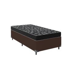 Imagem de Cama Box Solteiro 88 Tecido Sintético Marrom com Colchão Espuma D33 - Tampo Preto 12cm