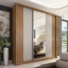 Imagem de Guarda-Roupa Casal Moema 3 Portas 2 Gavetas Flex com Espelho Amêndola Nude/Preto Prime Tx - Demóbile