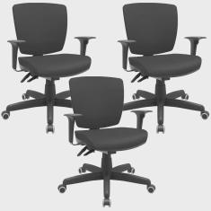 Imagem de Kit 03 Cadeiras de Escritório Executiva Office Giratória Preto Baixa Flexi P03 Vinil Preto - Lyam