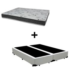 Imagem de Cama Box King 193 Tecido Sintético Branco Com Colchão Miller Bello Box - 100% Espuma - D33 Cinza 54x193x203