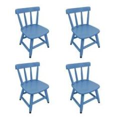 Imagem de Kit 4 Cadeiras Country Infantil de Madeira Azul