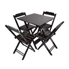 Imagem de Conjunto de Mesa Dobravel com 4 Cadeiras de Madeira 70x70 Ideal para Bar e Restaurante 