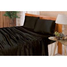 Imagem de Jogo De Lençol Casal Queen Cetim Seda Preto 4 Peças - Confecções Elba