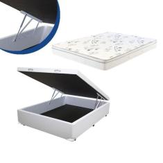 Imagem de Cama Box Baú Casal Colchão Mola Bonnel + Box Sintético Branco 65x138x188