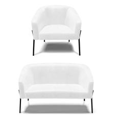 Imagem de Sofá Namoradeira E Poltrona Pé De Ferro Preto Stella Corano Branco D03 - D'rossi