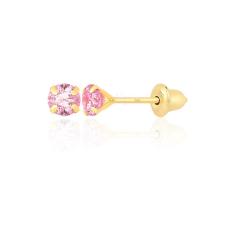 Imagem de Brinco de Ouro 18k 750 Pedrinha 3mm Infantil Bebê Recém-nascido Rosa