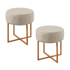 Imagem de Conjunto - 2 Puffs Banqueta Otávio Luxo Castellar Móbile Linho Bege Claro