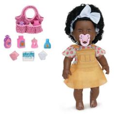 Imagem de Boneca Infantil Danadinha C/ Chupeta Bebê Negra Com Bolsinha - Milk Br