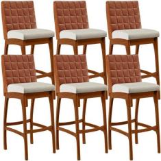 Imagem de Kit 06 Banquetas Altas Sala De Jantar Fixa Mila B04 Sintético Camel Li