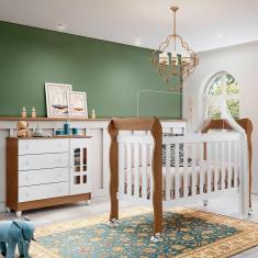 Imagem de Quarto de Bebê Ariel Berço 3 em 1 Lila Cômoda com Porta Branco Amadeirado Carolina Baby