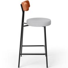 Imagem de Banqueta Baixa Bar Cozinha Sala De Jantar Milão L02 Couríssimo Camel Linho Cinza - Lyam Decor