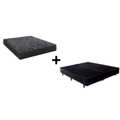 Imagem de Cama Box Casal 138 Bipartido Tecido Sintético Preto com Colchão Lisboa Espuma D28 Preto