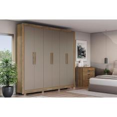 Imagem de Guarda-roupa 6 Portas e 2 Gavetas com Pés Nogueira/Cinza