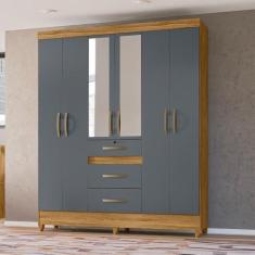 Imagem de Guarda Roupa 6 Portas Canyon Com Espelho Freijó Cinza