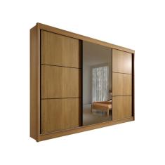 Imagem de Guarda Roupa Casal com Espelho e 3 Portas de Correr 6 gavetas Los Angeles – Cinamomo/Off White Flex