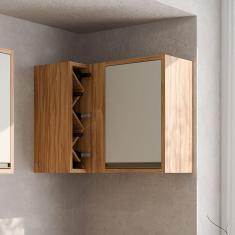 Imagem de Armário Aéreo de Cozinha Canto Reto com 1 Porta e Mini Adega 100% Mdf Barbados Espresso Móveis Amêndoa/Off White