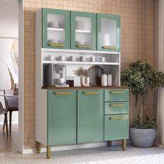 Imagem de Cozinha Compacta De Aço 6 Portas 3 Vidros 2 Gavetas Bertolini Verde Branco