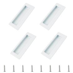 Imagem de MOROBOR 4 peças de alça oculta retangular embutida, puxador de porta deslizante com parafusos, puxadores de armário de aço inoxidável para puxadores de gaveta de guarda-roupa (branco)