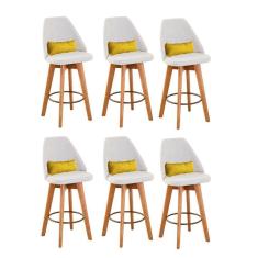 Imagem de Kit 06 Banquetas Com Encosto Bege Claro E Almofada Amarelo