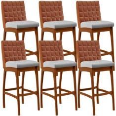Imagem de Kit 06 Banquetas Altas Cozinha Sala Jantar Fixa Mila B04 Sintético Cam