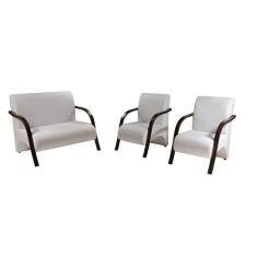 Imagem de Conjunto Poltrona Decorativa Sevilha Braço Madeira kit 3 Peças Confortável Sala Tecido Sintético