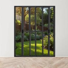 Imagem de Porta Sacada de Alumínio 3 Folhas Móveis 210 X 120cm com Fechadura Linha 25 Preto
