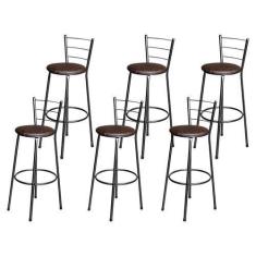 Imagem de Jogo 6 Banqueta Alta Para Cozinha Epoxi Craqueada Assento Estofado - L