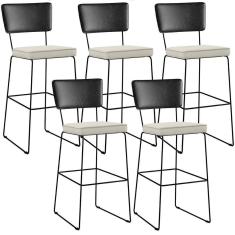 Imagem de Kit 05 Banquetas Altas Allana L02 Preto Linho Champagne