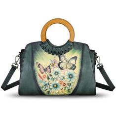 Imagem de Bolsa feminina de couro genuíno pintada à mão bolsa de ombro feita à mão bolsa transversal de trabalho bolsa casual, Padrão 6, Medium