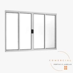 Imagem de Janela 4 folhas 100x120 linha modular aluminio 18 branca - Comercial P