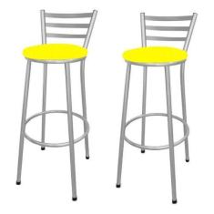 Imagem de Kit 2 Banco Banqueta Alta Bar Gourmet Encosto Chapa Prata - Moveraço
