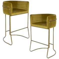 Imagem de Kit 02 Banquetas Decorativa Fixa Base de Aço Bronze Betina D02 Veludo Mostarda B-260 - Lyam Decor